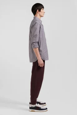Chemise en popeline de coton bordeaux à carreaux bicolore coupe Regular