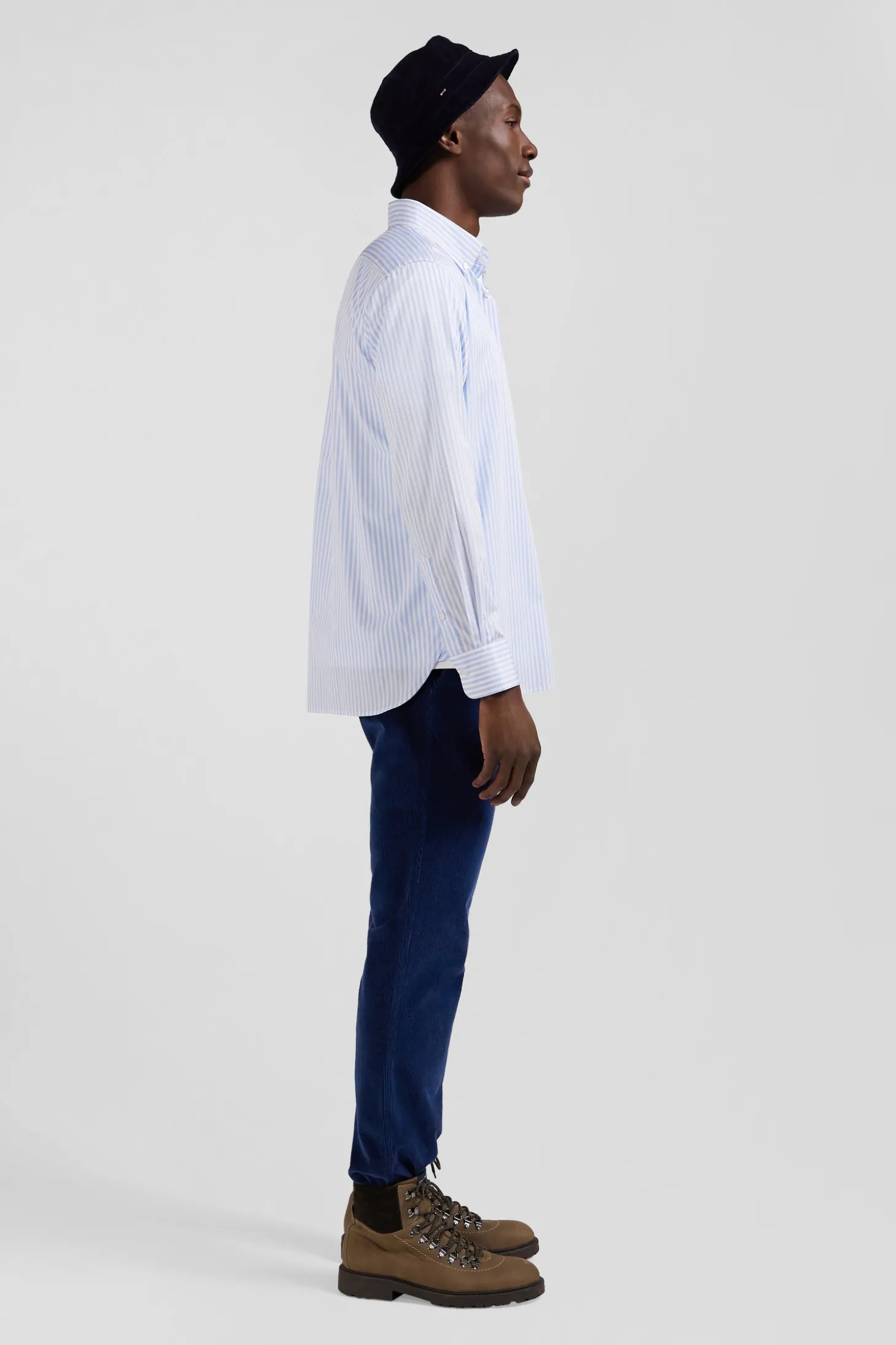 Chemise en popeline de coton rayée ciel coupe Regular