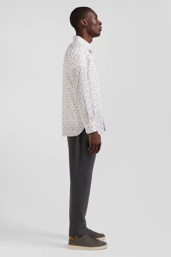 Chemise en popeline de coton écrue à microimprimé fleurs coupe Regular