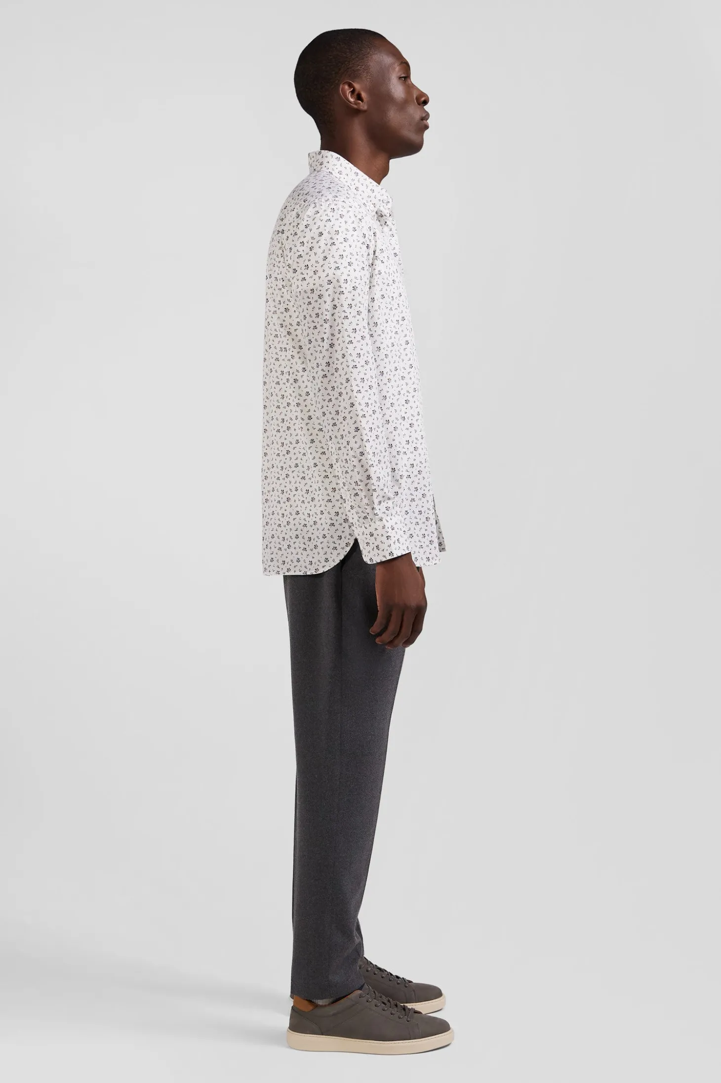 Chemise en popeline de coton écrue à microimprimé fleurs coupe Regular