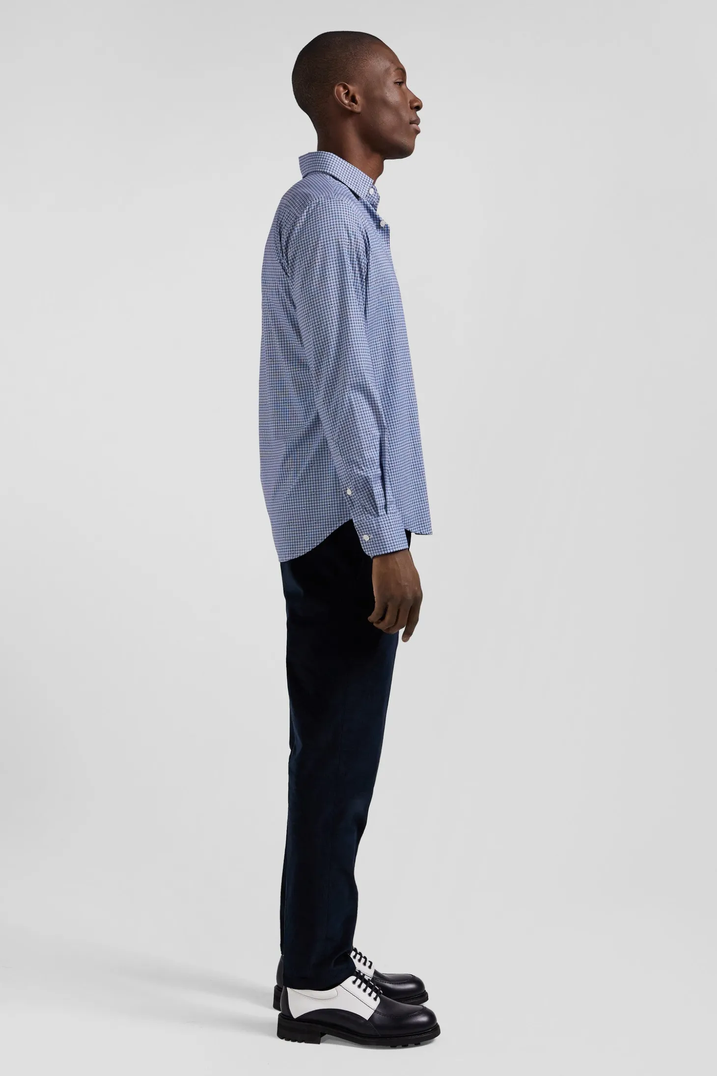 Chemise en popeline de coton bleu imprimé graphique coupe Slim