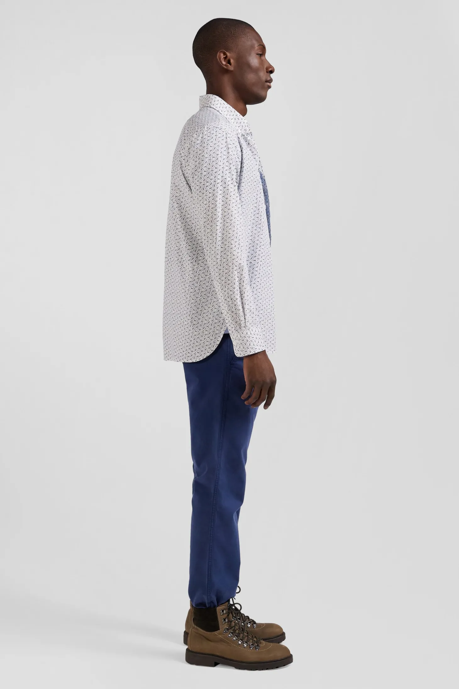 Chemise en popeline de coton écrue microimprimé nœud papillon coupe Regular