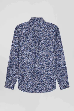 Chemise en popeline de coton Pima bleu marine microimprimé floral coupe Regular