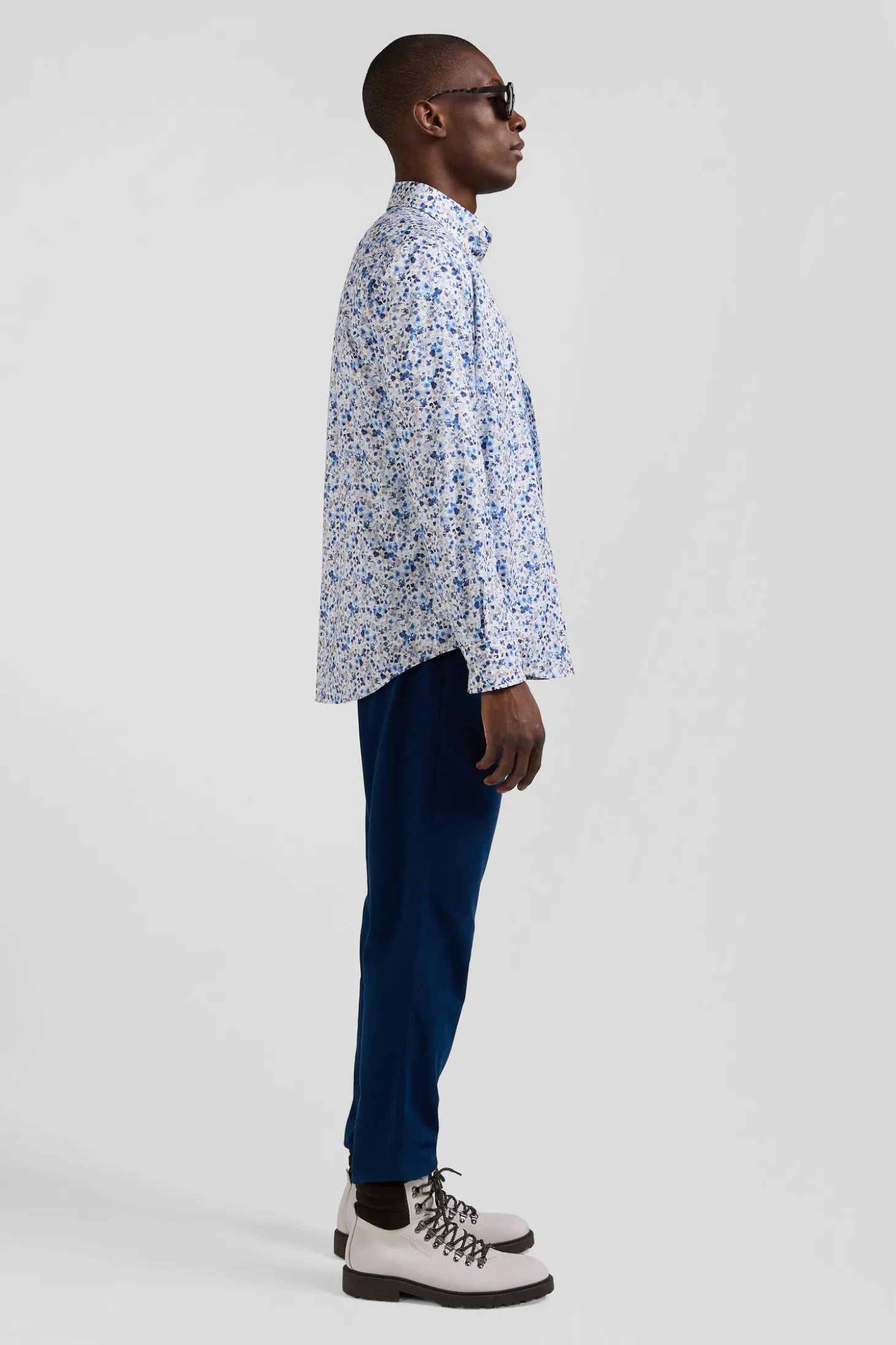 Chemise en popeline de coton Pima écrue microimprimé floral coupe Regular