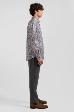 Chemise en popeline de coton écrue microimprimé floral coupe Regular