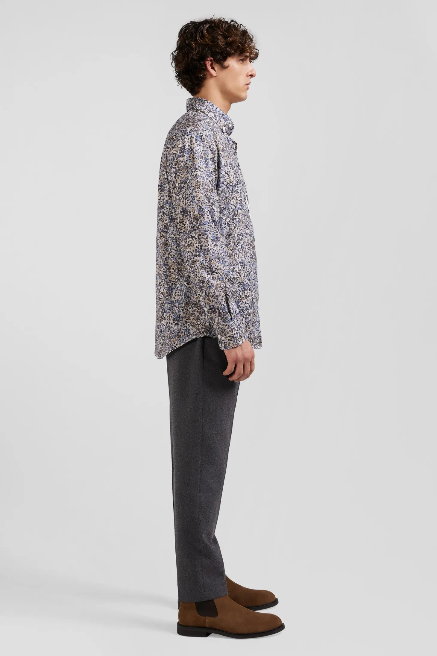 Chemise en popeline de coton écrue microimprimé floral coupe Regular