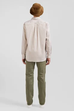 Chemise en popeline de coton beige à rayures bâton coupe Regular