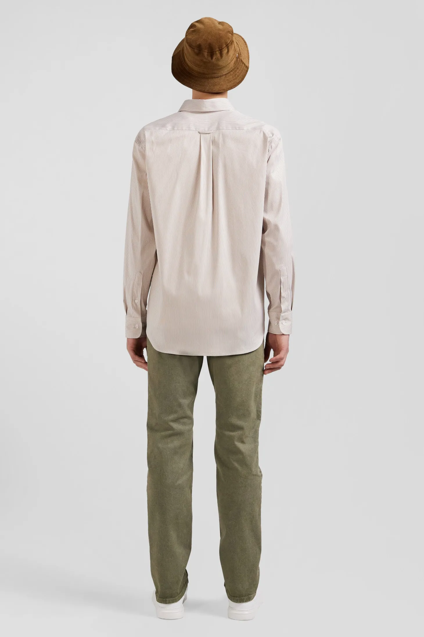 Chemise en popeline de coton beige à rayures bâton coupe Regular