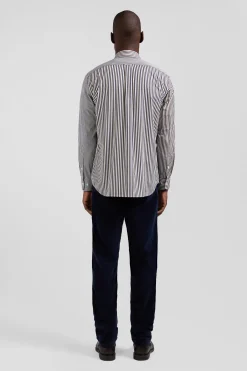 Chemise en popeline de coton marron rayures mix and match coupe Regular