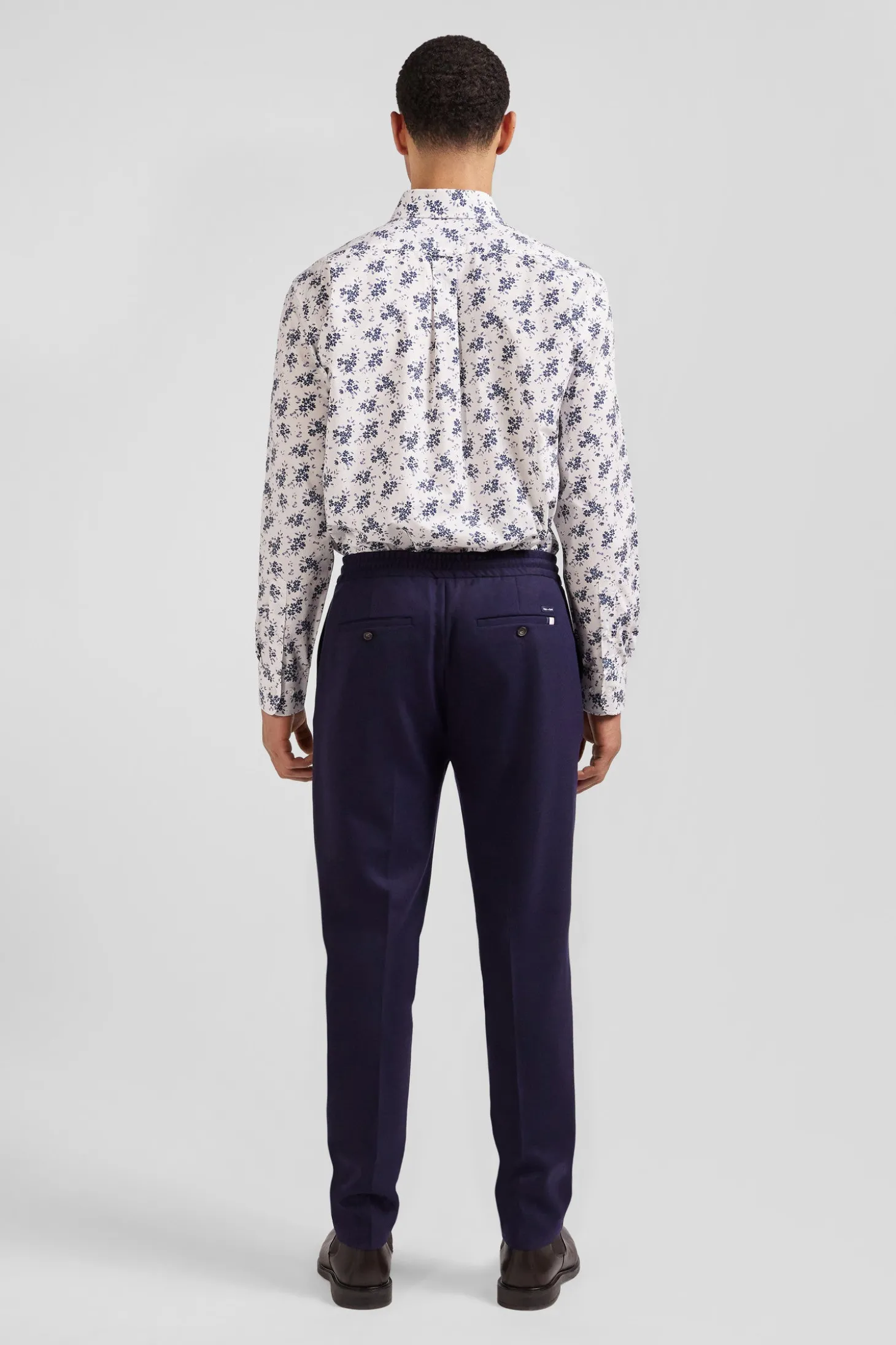 Chemise en popeline de coton écrue imprimé floral marine coupe Regular