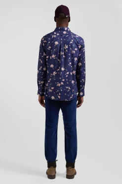 Chemise en popeline de coton Pima marine imprimé floral coupe Regular