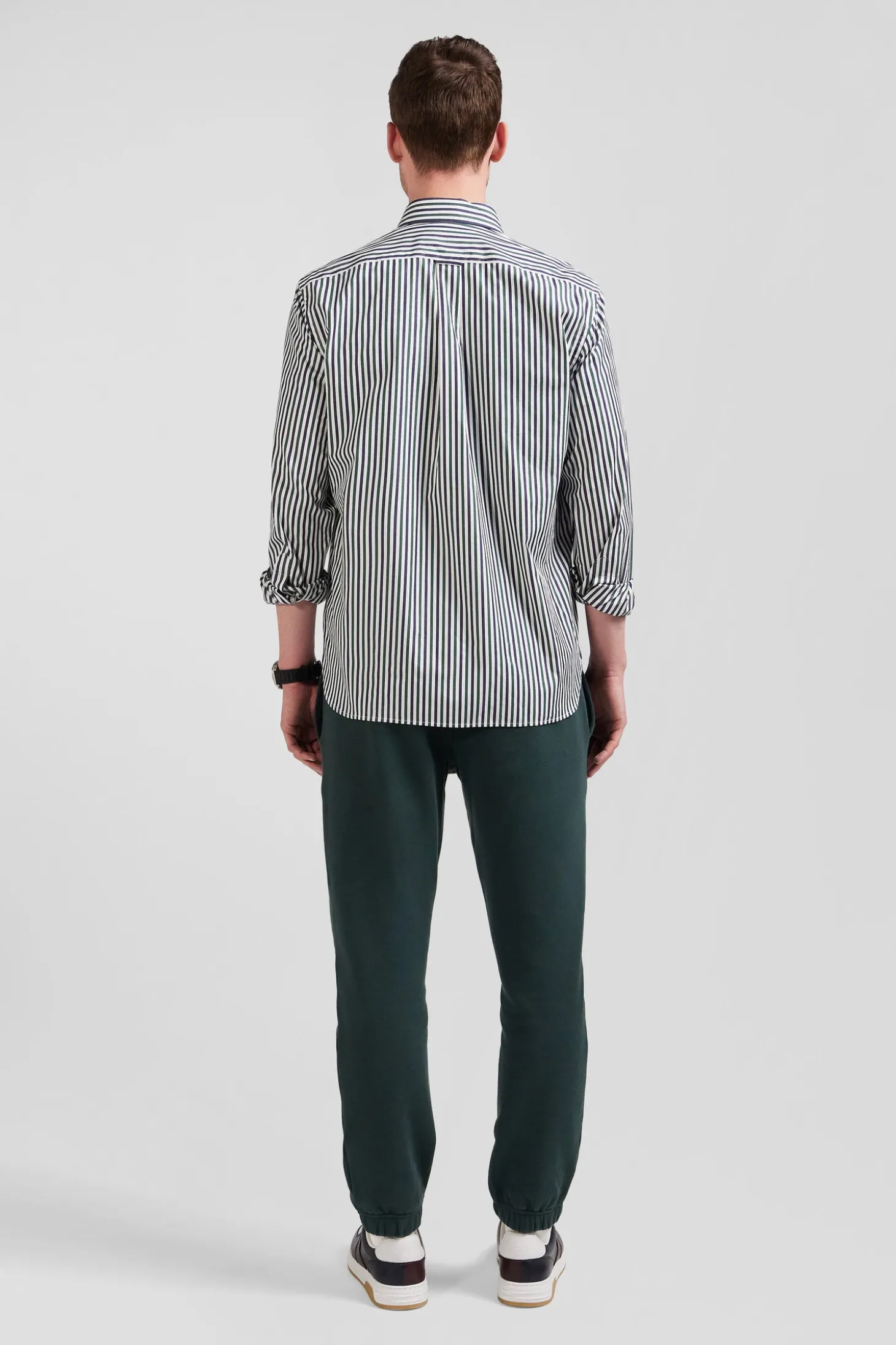 Chemise en popeline de coton à rayures verte coupe Regular