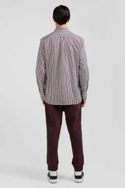Chemise en popeline de coton rayée bordeaux coupe Regular