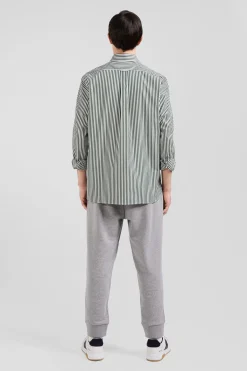 Chemise en popeline de coton rayée verte coupe Regular