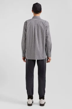 Chemise en popeline de coton marine à carreaux bicolore coupe Regular