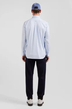 Chemise en popeline de coton bleue à rayures bâton coupe Regular