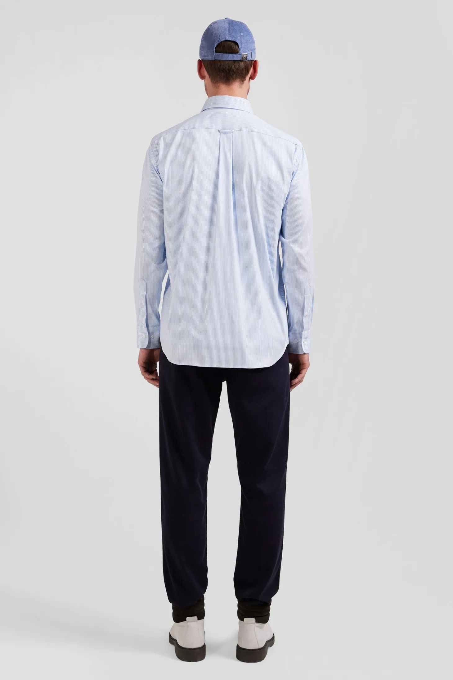 Chemise en popeline de coton bleue à rayures bâton coupe Regular