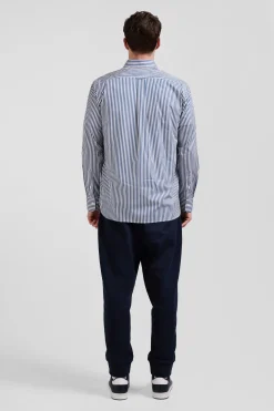 Chemise en popeline de coton rayée bleue coupe Regular