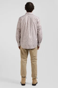 Chemise en popeline de coton beige à microimprimé coupe Regular