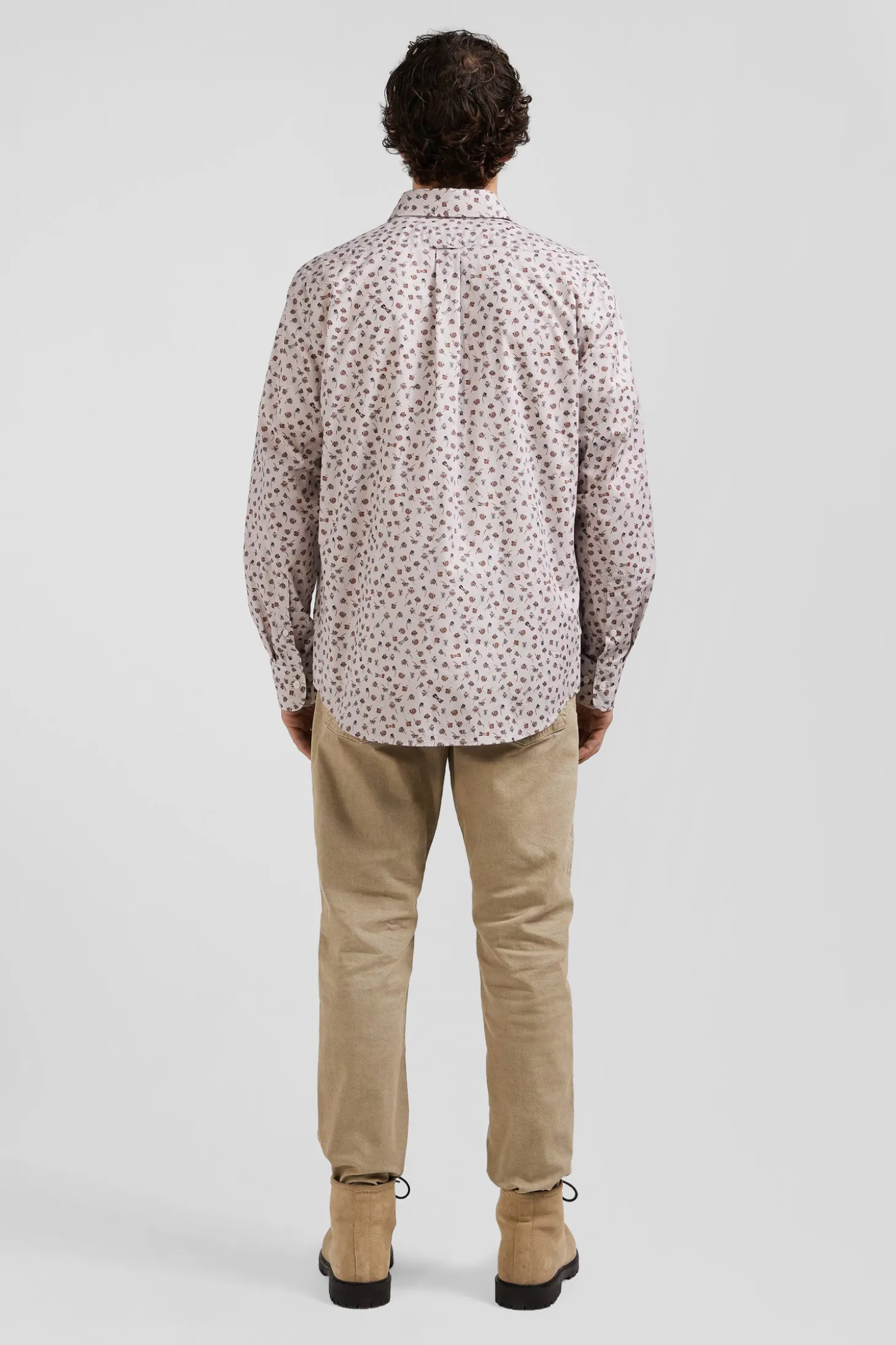 Chemise en popeline de coton beige à microimprimé coupe Regular