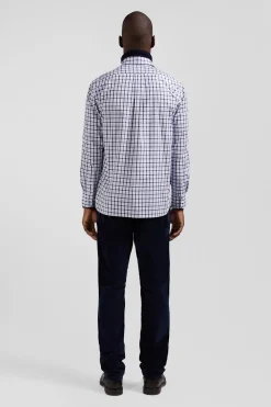 Chemise en popeline de coton bleue à carreaux bicolore coupe Regular
