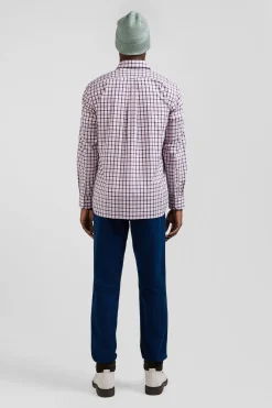 Chemise en popeline de coton rose à carreaux bicolore coupe Regular