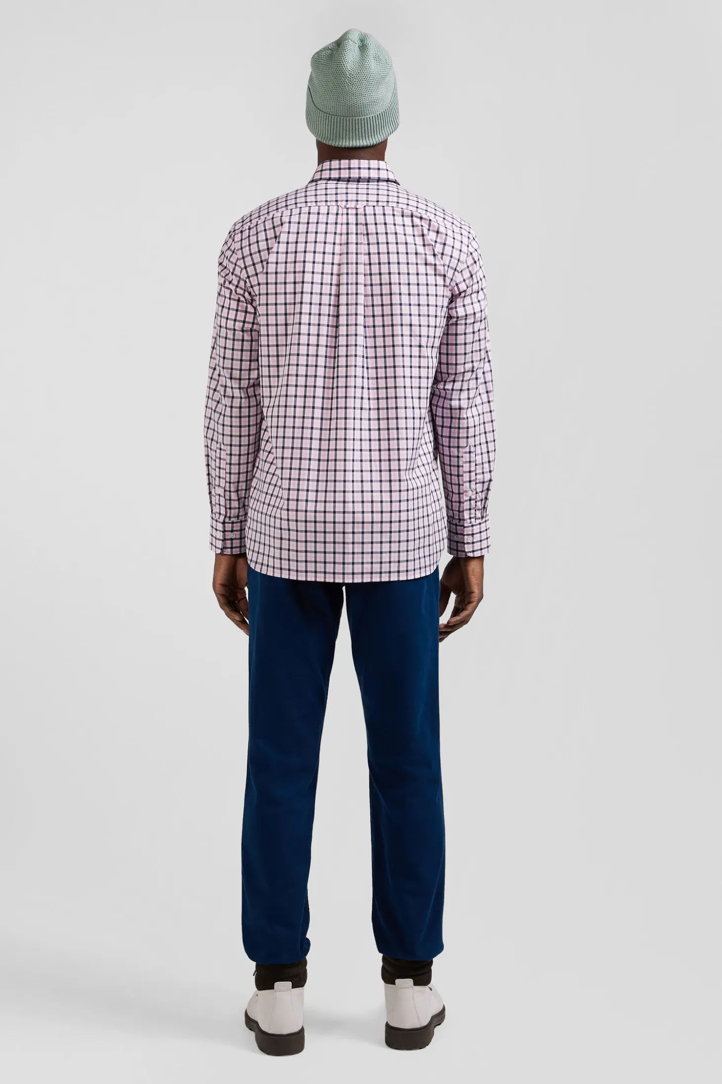 Chemise en popeline de coton rose à carreaux bicolore coupe Regular