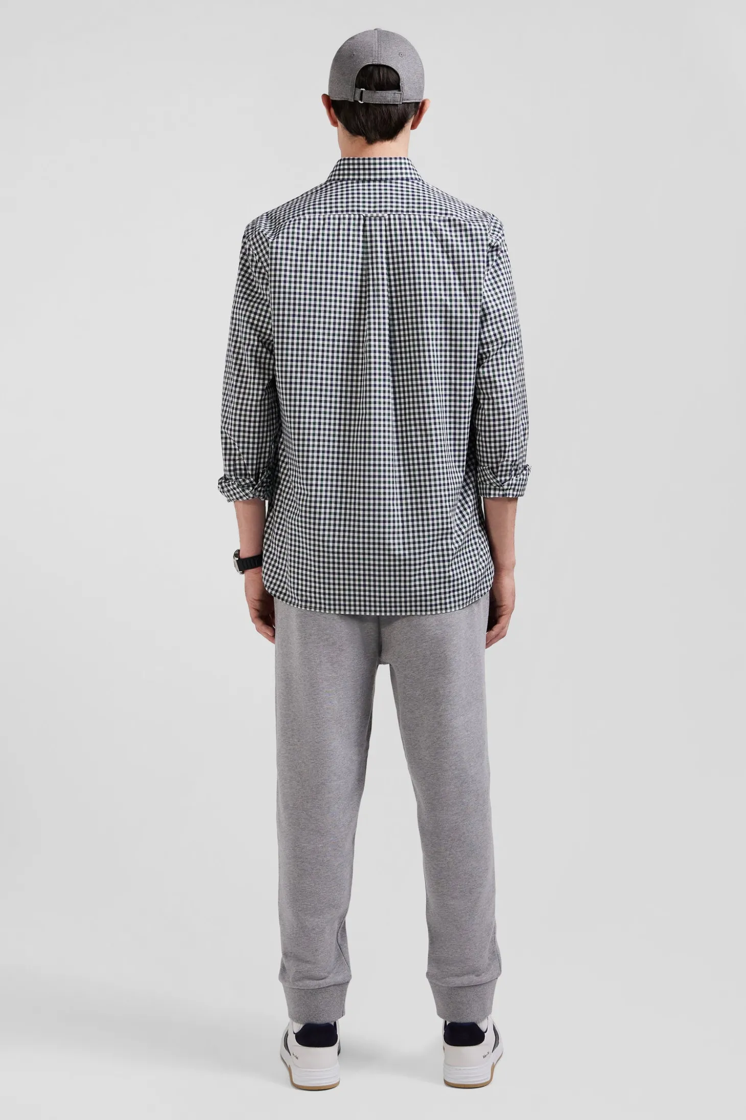 Chemise en popeline de coton vert à carreaux bicolore coupe Regular