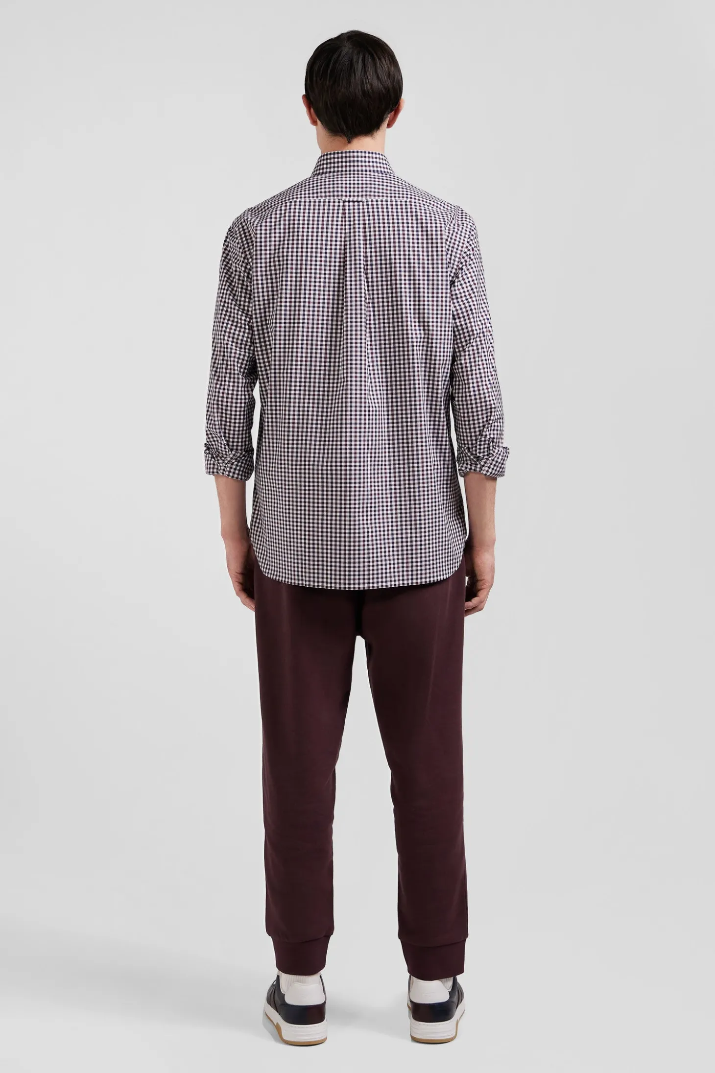 Chemise en popeline de coton bordeaux à carreaux bicolore coupe Regular