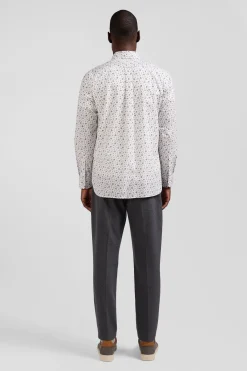 Chemise en popeline de coton écrue à microimprimé fleurs coupe Regular