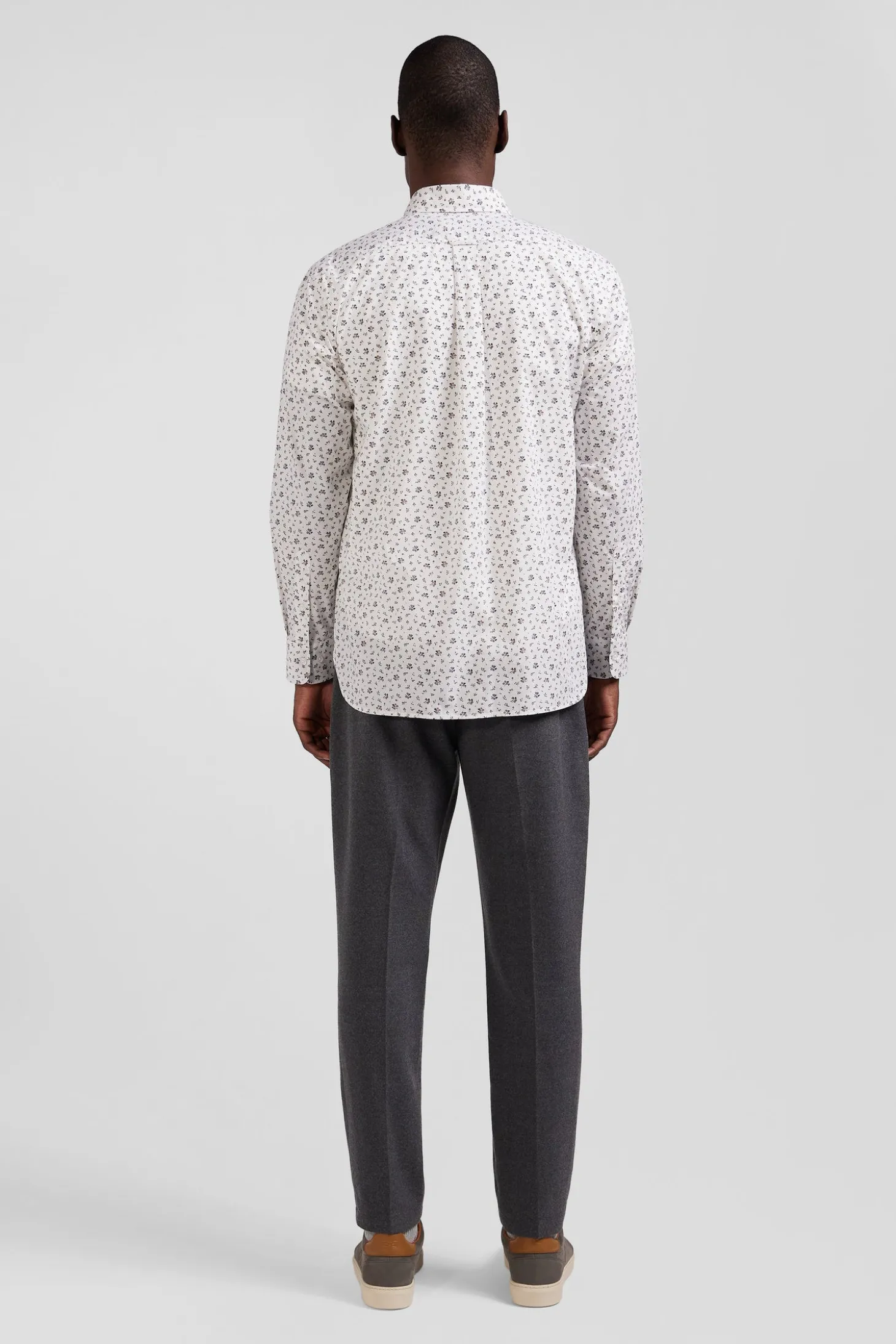 Chemise en popeline de coton écrue à microimprimé fleurs coupe Regular