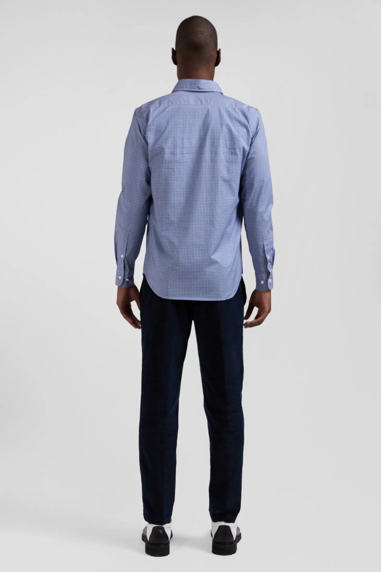 Chemise en popeline de coton bleu imprimé graphique coupe Slim