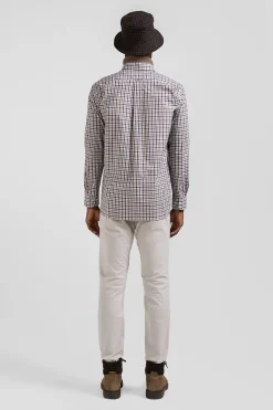 Chemise en popeline de coton marron à carreaux bicolore coupe Regular
