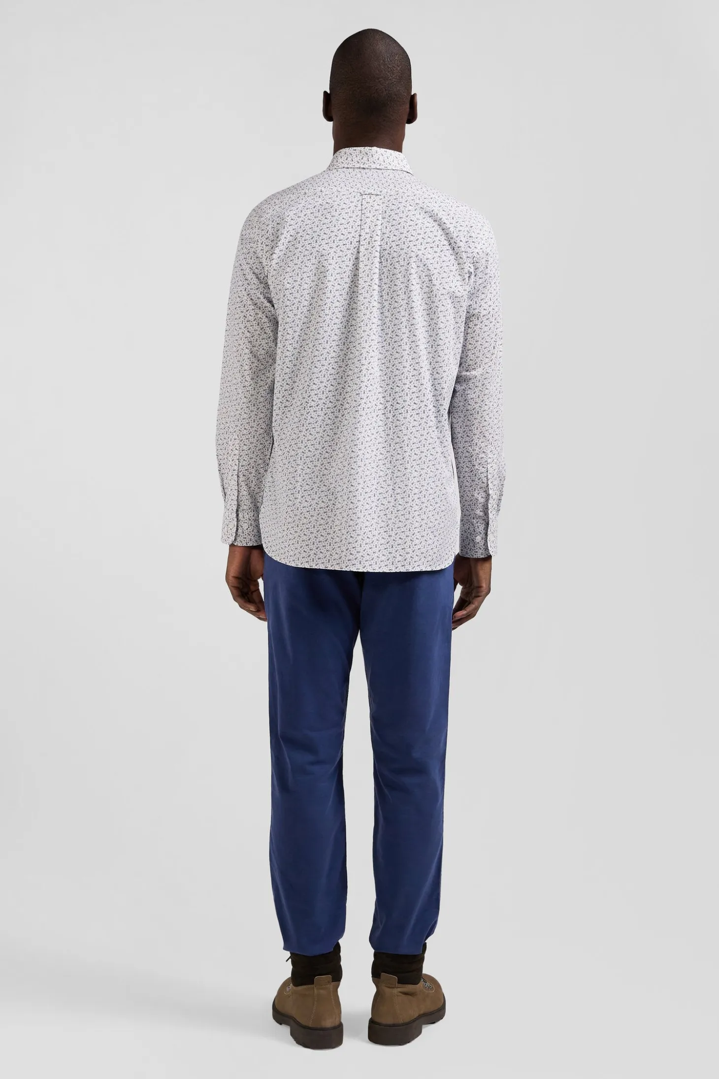 Chemise en popeline de coton écrue microimprimé nœud papillon coupe Regular