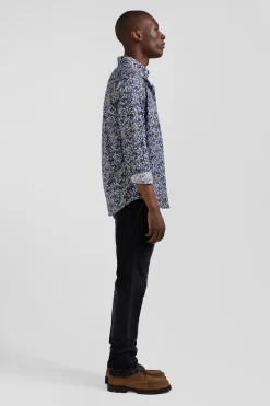 Chemise en popeline de coton Pima bleu marine microimprimé floral coupe Regular