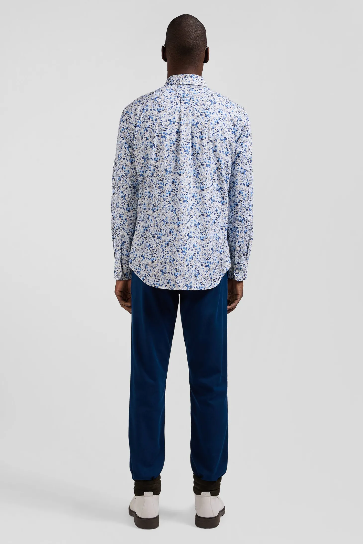 Chemise en popeline de coton Pima écrue microimprimé floral coupe Regular