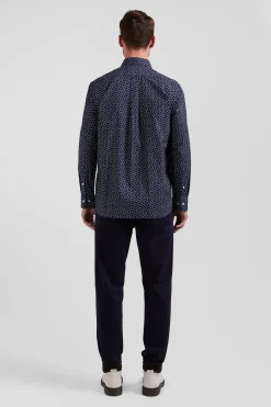 Chemise en popeline de coton bleu marine microimprimé nœud papillon coupe Regular