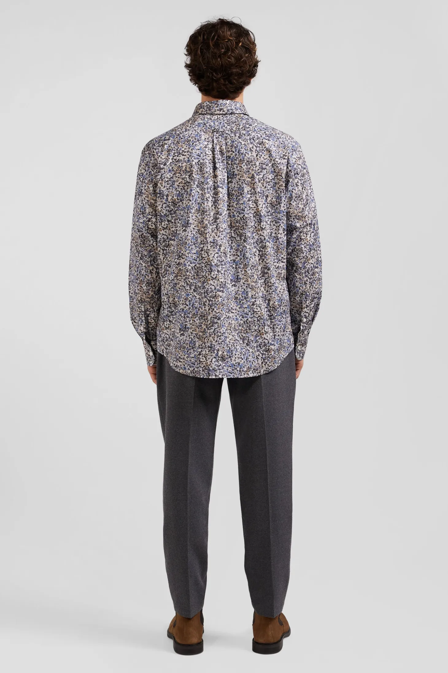 Chemise en popeline de coton écrue microimprimé floral coupe Regular