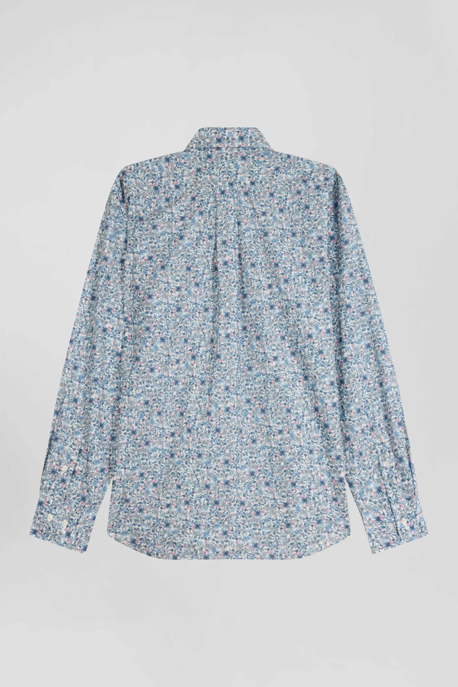Chemise en popeline de coton ciel microimprimé floral coupe Regular