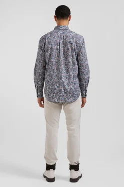 Chemise en popeline de coton bleue à imprimé floral coupe Regular
