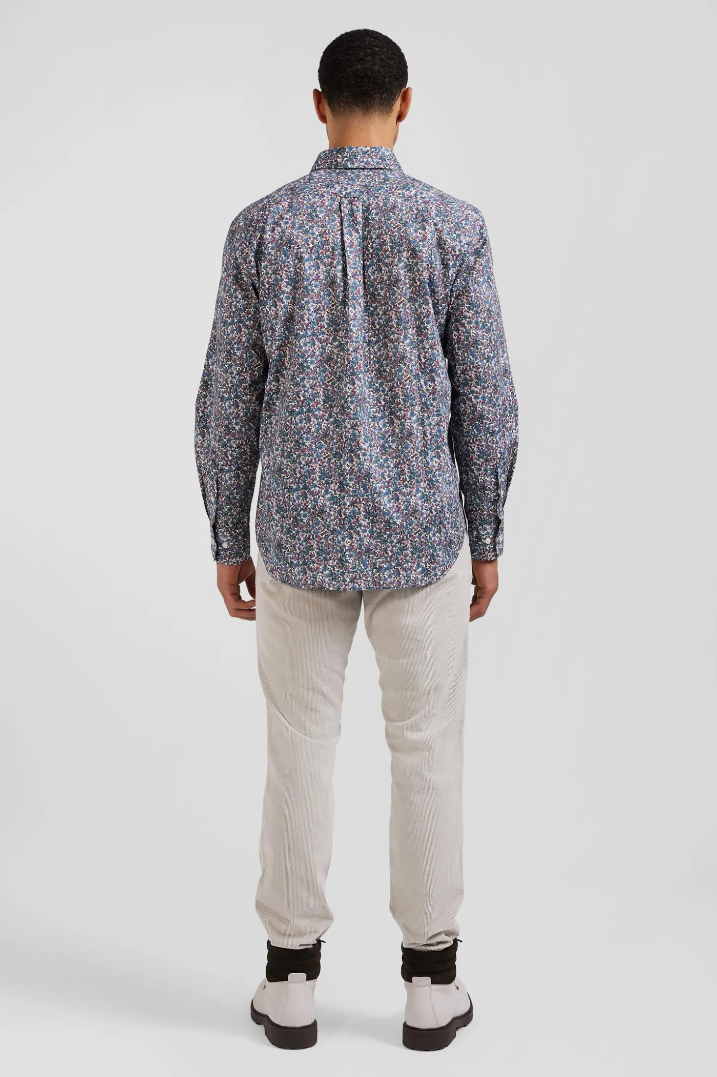 Chemise en popeline de coton bleue à imprimé floral coupe Regular