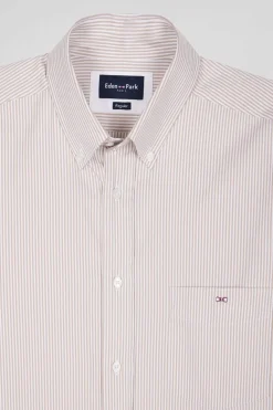 Chemise en popeline de coton beige à rayures bâton coupe Regular
