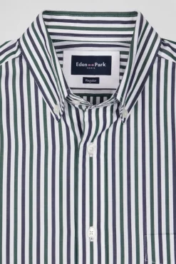 Chemise en popeline de coton à rayures verte coupe Regular