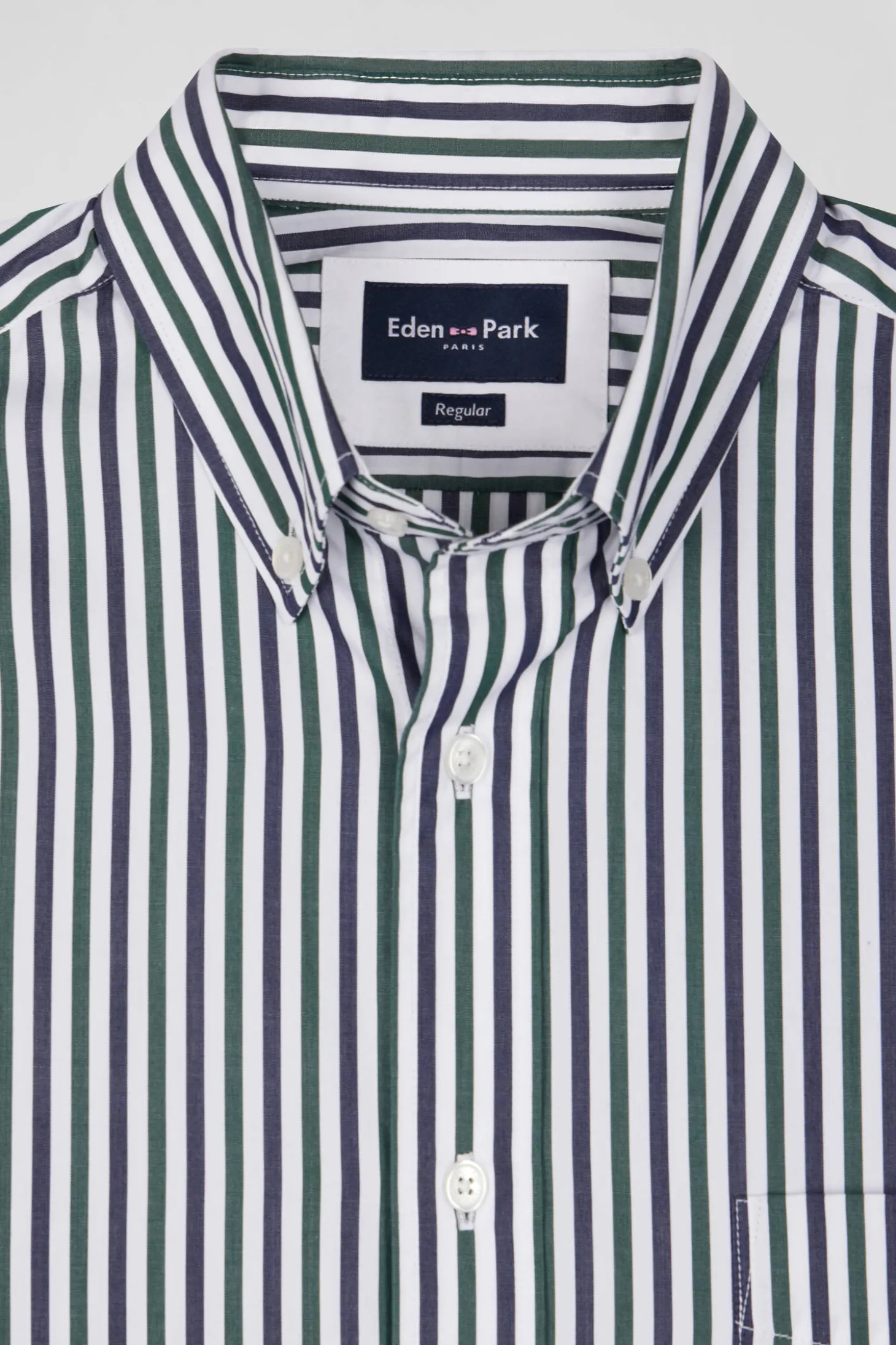 Chemise en popeline de coton à rayures verte coupe Regular