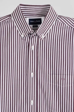 Chemise en popeline de coton rayée bordeaux coupe Regular