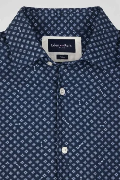 Chemise en popeline de coton indigo imprimé graphique coupe Slim