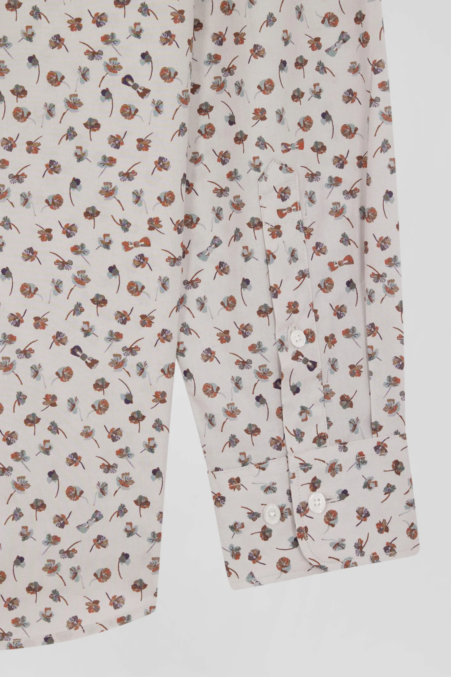 Chemise en popeline de coton beige à microimprimé coupe Regular
