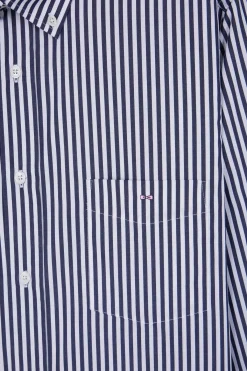 Chemise en popeline de coton rayée marine coupe Regular