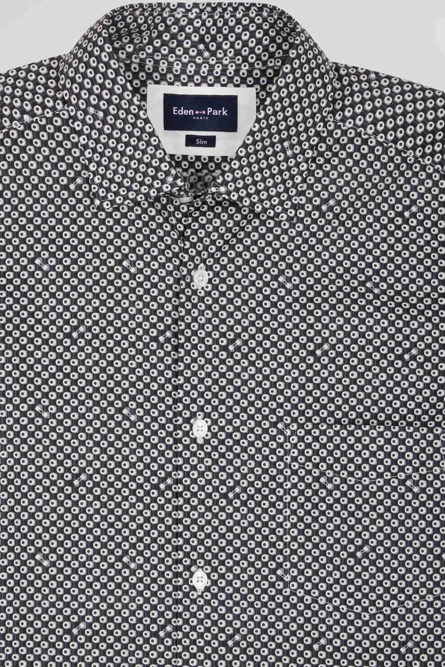 Chemise en popeline de coton grise imprimé graphique coupe Slim