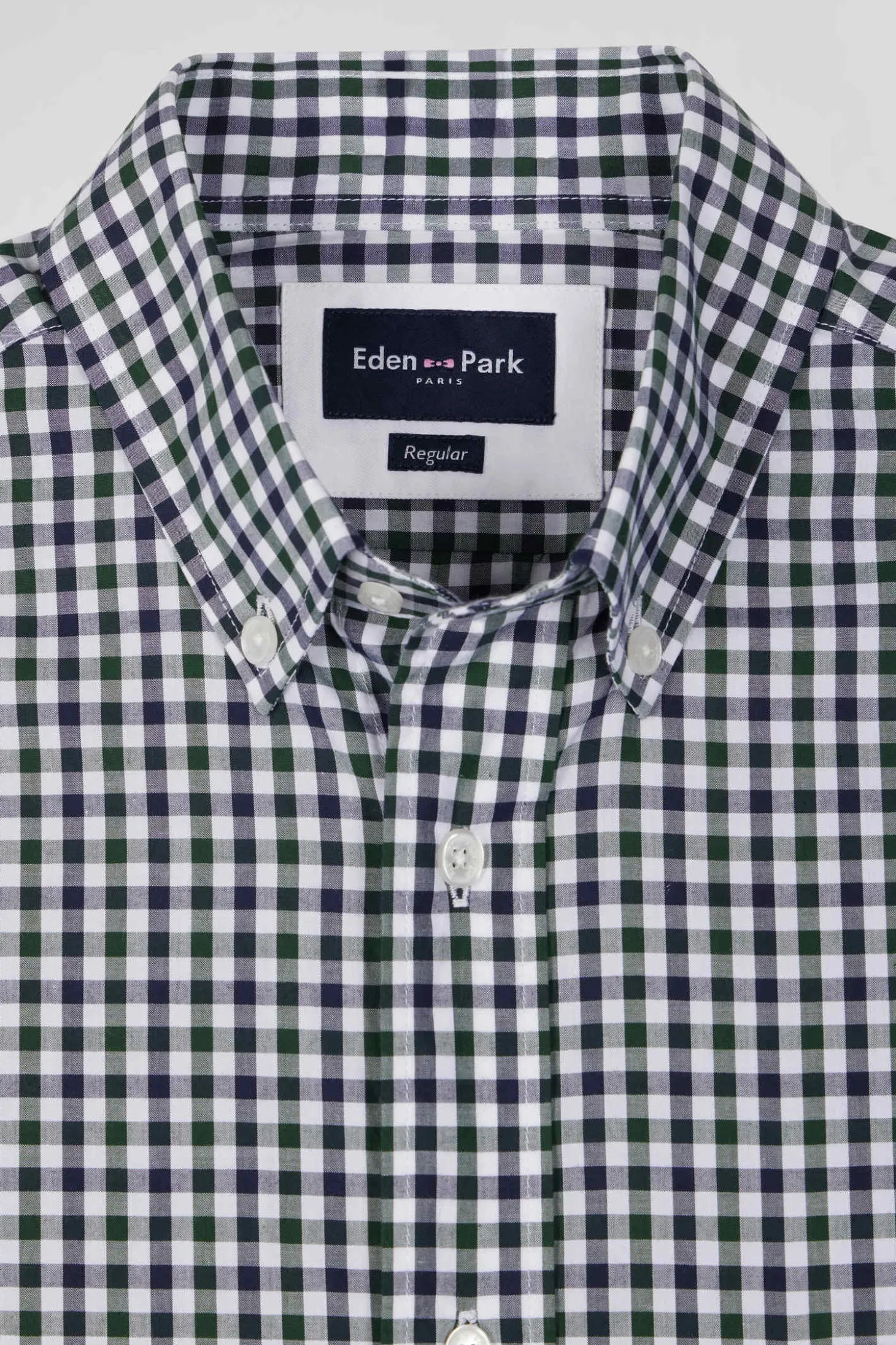 Chemise en popeline de coton vert à carreaux bicolore coupe Regular
